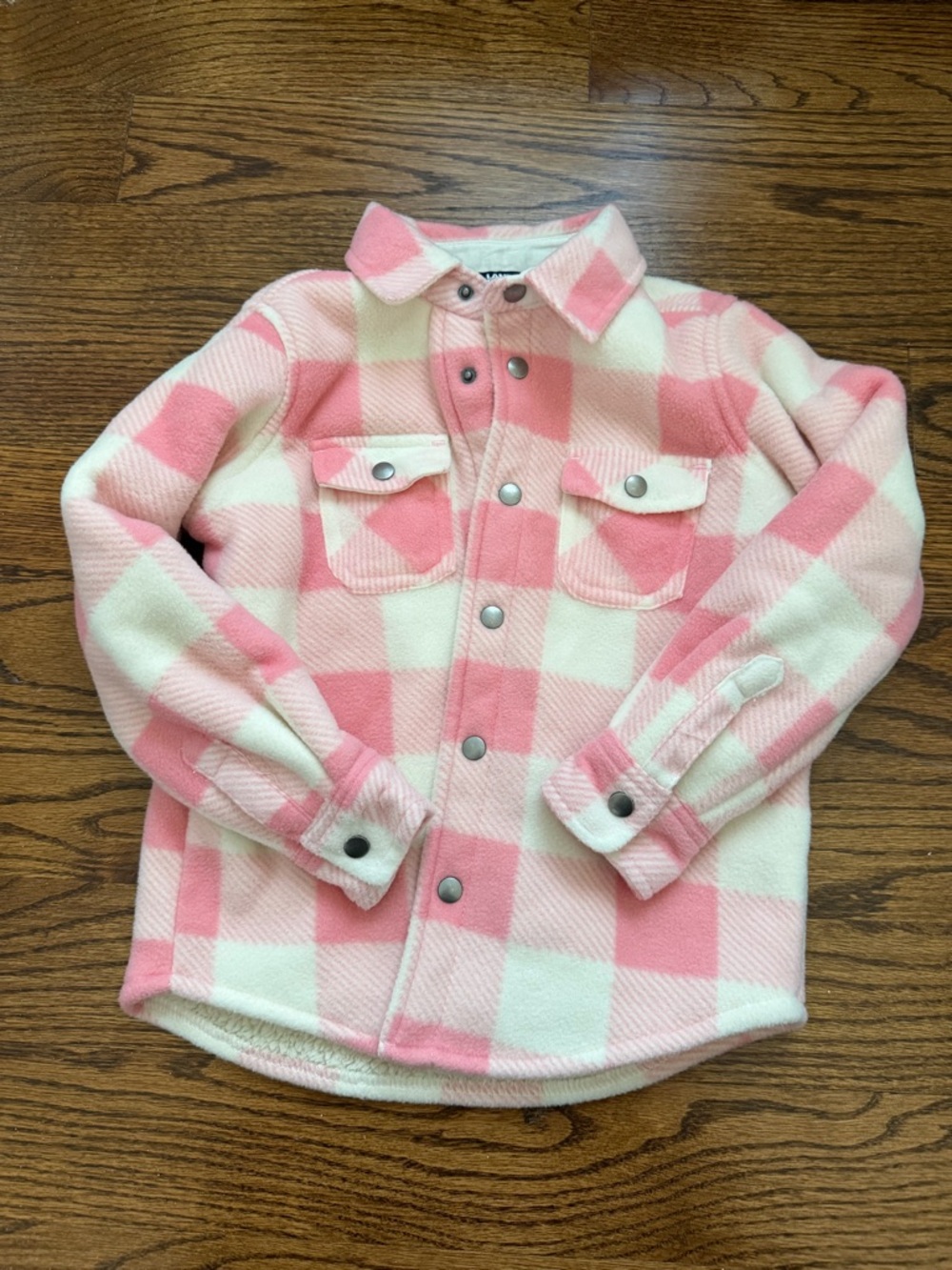 Lands' End Pink and White Buffalo Check Shirt Jacket